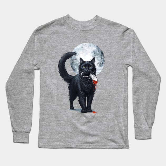 Purfect hunter in the Digital Edition, black Cat vs. Mouse, Humor, Cats, Technology, cats lovers design Long Sleeve T-Shirt by Collagedream